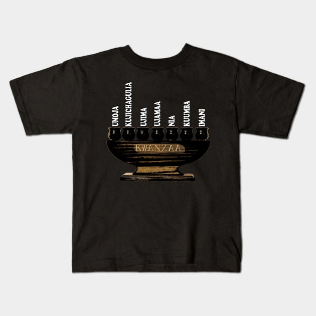 Kwanzaa Kinara Swahili White Kids T-Shirt by IronLung Designs